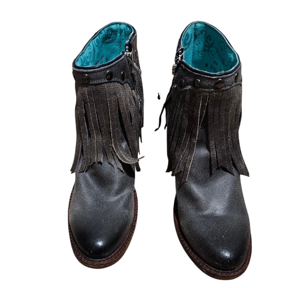 Corral Vintage Fringe Ankle Gray Boots - 7.5 Western Distressed Casual